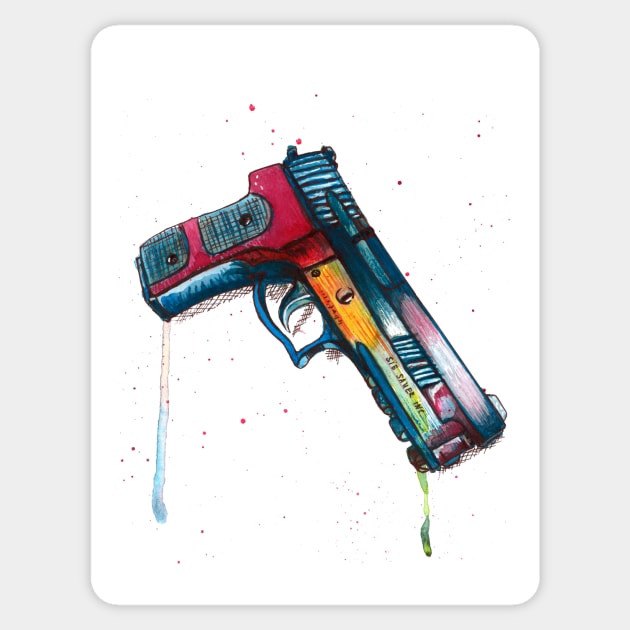 Watercolor Sig Sauer gun - make color not war Sticker by Agras